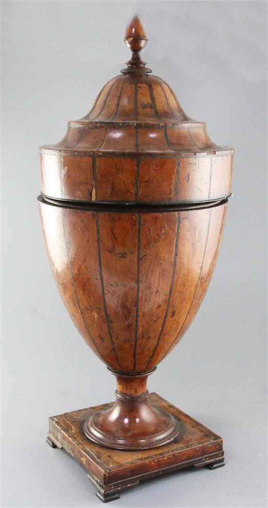 A George III inlaid satinwood urn shaped cutlery box, height 26in.